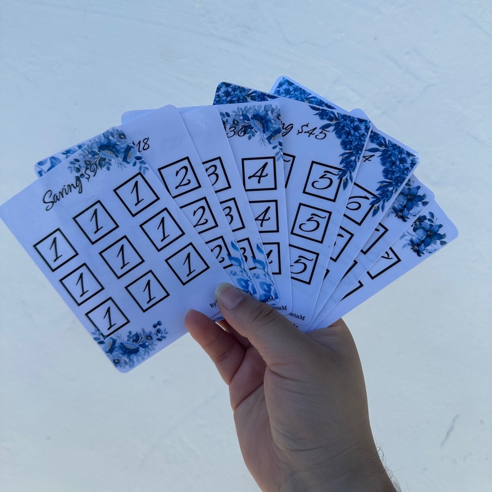 White and Blue Savings Challenge Cards set